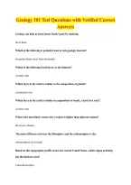 Geology 101 Test Questions with Verified Correct &NewLine;Answers 