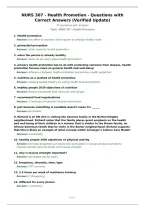 NURS 307 - Health Promotion - Questions with Correct Answers &lpar;Verified Update&rpar;