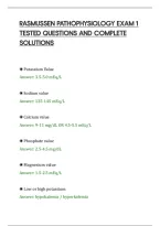 Rasmussen Pathophysiology Exam 1&NewLine;Tested Questions And Complete&NewLine;Solutions