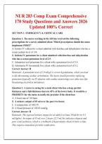 NUR 283 Comp Exam Comprehensive &NewLine;170 Study Questions and Answers 2026 &NewLine;Updated 100&percnt; Correct 