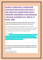 North Carolina Landscape Contractor Exam 2026&sol;2027 &vert; 300 Practice Questions With Verified Answers & Rationales &vert; Nclclb Aligned &lpar;Ch&period; 89D & 21 Ncac 28B&rpar;