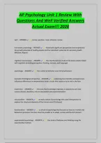 AP Psychology Unit 1 Review With &NewLine;Questions And Well Verified Answers &NewLine;Actual Exam&excl;&excl;&excl; 2026 
