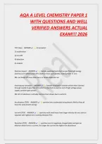 Aqa A Level Chemistry Paper 1 &NewLine;With Questions And Well &NewLine;Verified Answers Actual &NewLine;Exam&excl;&excl;&excl; 2026 