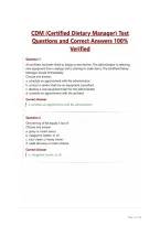 CDM &lpar;Certified Dietary Manager&rpar; Test&NewLine;Questions and Correct Answers 100&percnt;&NewLine;Verified