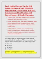 Lewis Medical-Surgical Nursing 12th &NewLine;Edition Harding & Kwong High-Yield &NewLine;Rapid Revision Practice Exam 2026&sol;2027 &ndash; &NewLine;Complete Exam-Style Questions with &NewLine;Correct Answers & Detailed Rationales