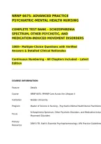 NRNP 6675&colon; ADVANCED PRACTICE PSYCHIATRIC-MENTAL HEALTH NURSING&NewLine;COMPLETE TEST BANK &ndash; SCHIZOPHRENIA SPECTRUM&comma; OTHER PSYCHOTIC&comma; AND MEDICATION-INDUCED MOVEMENT DISORDERS&NewLine;1000&plus; Multiple-Choice Questions with Verified Answers & Detailed Clinical Rationales&NewLine;