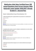 Medication Aide State Certified Exam 200 Actual Questions And Correct Answers With Rationale Latest Update 2026&sol;2027 Already Graded A&plus; Assured Pass