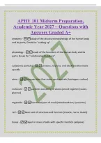 APHY 101 Midterm Preparation&comma;&NewLine;Academic Year 2027 &ndash; Questions with&NewLine;Answers Graded A&plus;&NewLine;anatomy -