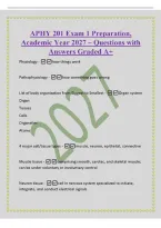 APHY 201 Exam 1 Preparation&comma;&NewLine;Academic Year 2027 &ndash; Questions with&NewLine;Answers Graded A&plus;&NewLine;Physiology -how things work&NewLine;Pathophysiology - how something goes wrong&NewLine;List of body organization from Biggest to Smallest -Organ system&NewLine;Organ&NewLine;Tissues