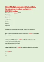 CSET Multiple Subjects Subtest 2&colon; Math&comma; &NewLine;Science exam questions and answers