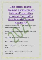 Club Pilates Teacher&NewLine;Training Comprehensive&NewLine;Syllabus Preparation&comma;&NewLine;Academic Year 2027 &ndash;&NewLine;Questions with Answers&NewLine;Graded A&plus;