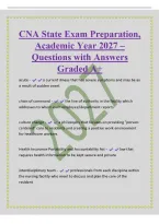 CNA State Exam Preparation&comma;&NewLine;Academic Year 2027 &ndash;&NewLine;Questions with Answers&NewLine;Graded A&plus;&NewLine;acute - a current illness that has severe symptoms and may be as&NewLine;a result of sudden onset&NewLine;chain of command - the line of authority in the facility which&NewLine;addresses to 