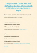 Biology 115 Exam 2 Review &lpar;New 2026&sol; 2027 Update&rpar; Questions & Answers &lbrace;Grade A&rcub; 100&percnt; Correct &lpar;Verified Solutions&rpar;- Rutgers