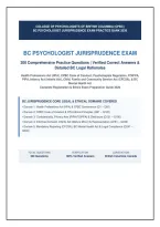 BC PSYCHOLOGIST JURISPRUDENCE EXAM &NewLine;300 Comprehensive Practice Questions &vert; Verified Correct Answers & &NewLine;Detailed BC Legal Rationales &NewLine;Health Professions Act &lpar;HPA&rpar;&comma; CPBC Code of Conduct&comma; Psychologists Regulation&comma; FOIPPA&comma; &NewLine;PIPA&comma; Infancy Act &lpar;Infants Act&rpar;