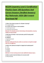 NCCER Carpentry Level 2 Certification &NewLine;Practice Exam 100 Questions And &NewLine;Correct Answers &lpar;Verified Answers&rpar; &NewLine;Plus Rationales 2026 Q&A Instant &NewLine;Download Pdf