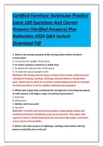 Certified Furniture Technician Practice &NewLine;Exam 100 Questions And Correct &NewLine;Answers &lpar;Verified Answers&rpar; Plus &NewLine;Rationales 2026 Q&A Instant &NewLine;Download Pdf