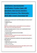Upholsterer Journeyworker &NewLine;Certification Practice Exam 100 &NewLine;Questions And Correct Answers &NewLine;&lpar;Verified Answers&rpar; Plus Rationales &NewLine;2026 Q&A Instant Download Pdf