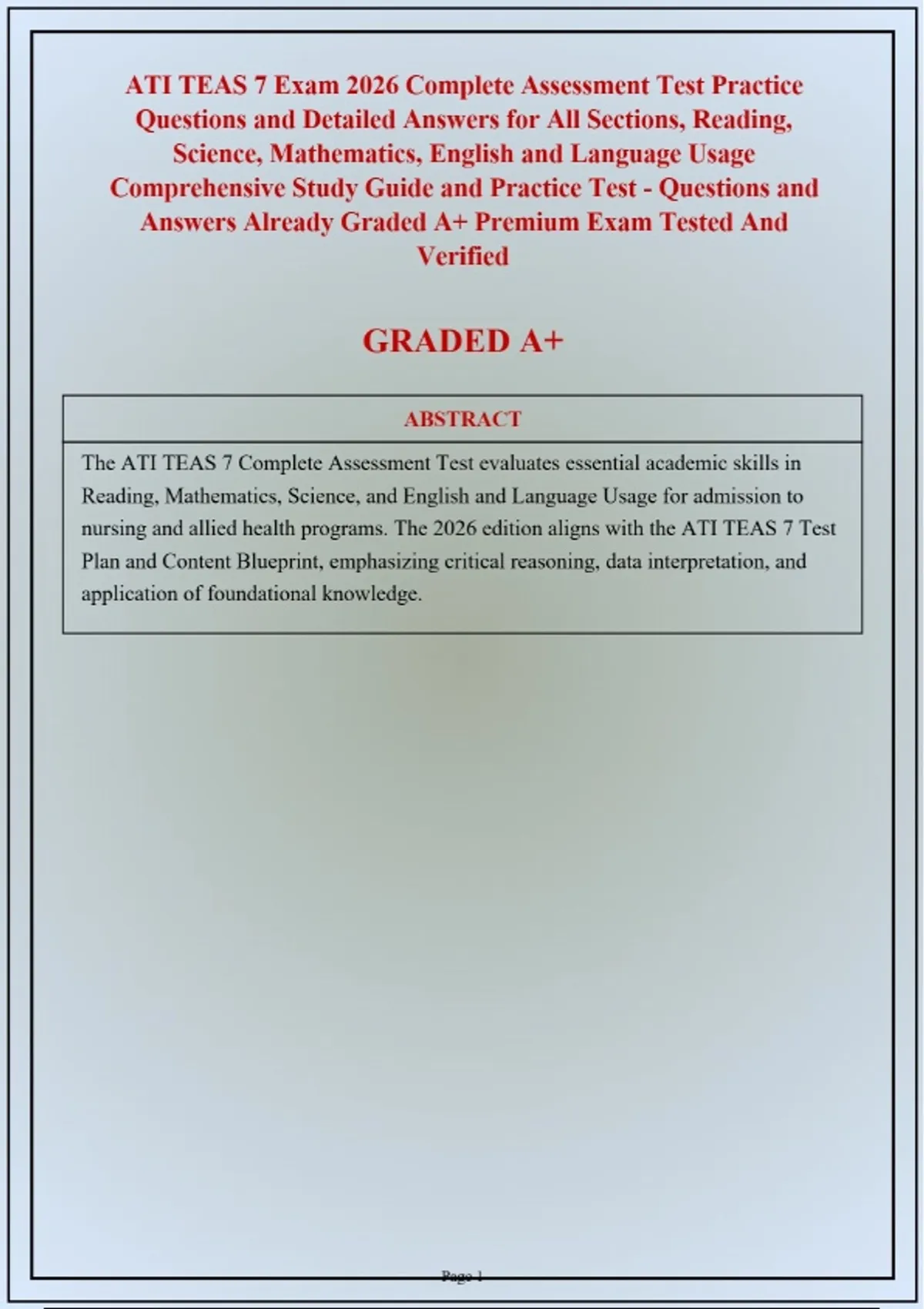 Detailed Perspective Ati Teas 7 Exam 2026 Complete Assessment Test Practice Questions And ...