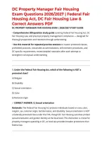 DC Property Manager Fair Housing Exam Questions 2026&sol;2027 &vert; Federal Fair Housing Act&comma; DC Fair Housing Law & Correct Answers PDF
