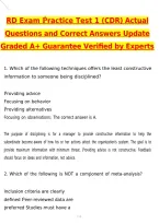 RDN Exam Practice Test 1 &lpar;CDR&rpar; 2026 Actual Questions and Correct Answers &lpar;Latest 2026 &sol; 2027 Update&rpar; Graded A&plus; 100&percnt; Guarantee Verified by Experts