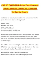 RDN CDR RD Exam &lpar;RDN&rpar; 2026 Actual Questions and Correct Answers &lpar;Latest 2026 &sol; 2027 Update&rpar; Graded A&plus; 100&percnt; Guarantee Verified by Experts