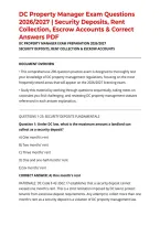 DC Property Manager Exam Questions 2026&sol;2027 &vert; Security Deposits&comma; Rent Collection&comma; Escrow Accounts & Correct Answers PDF