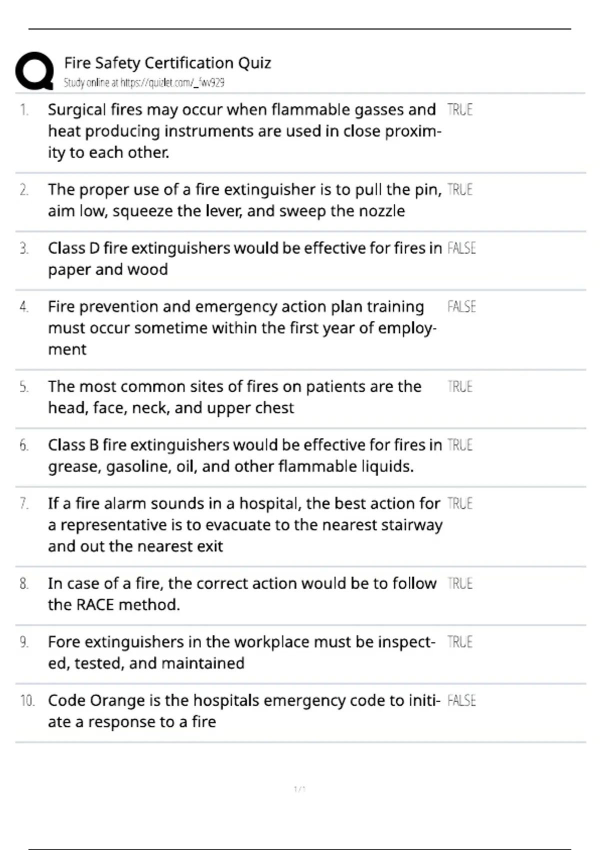 Safety Language Fire Safety Certification Quiz - Fire Safety Certification - Stuvia US