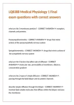 LQB388 Medical Physiology 1 Final exam questions with correct answers