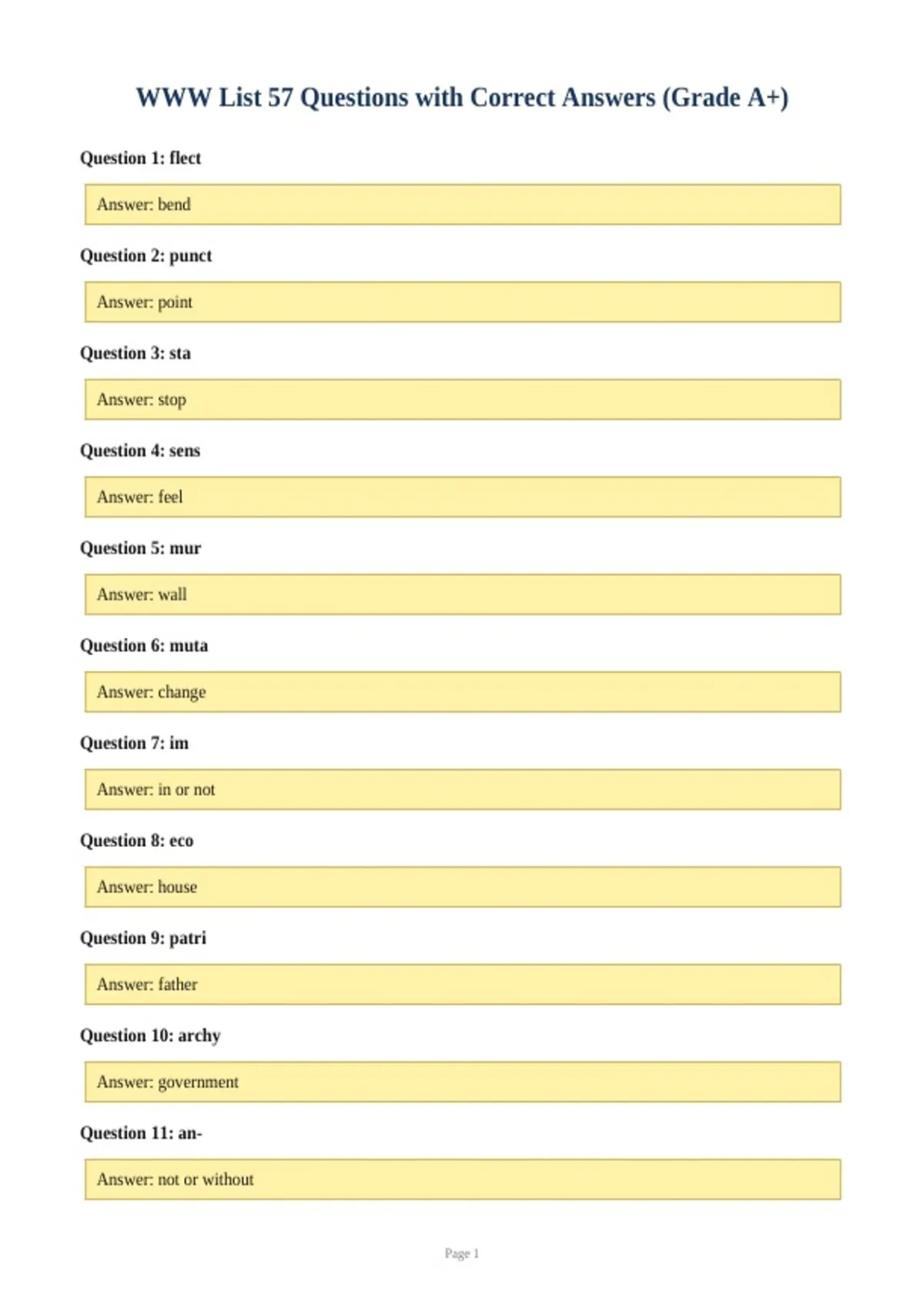 WWW List 57 Questions with Correct Answers (Grade A+) - WWW - Stuvia US