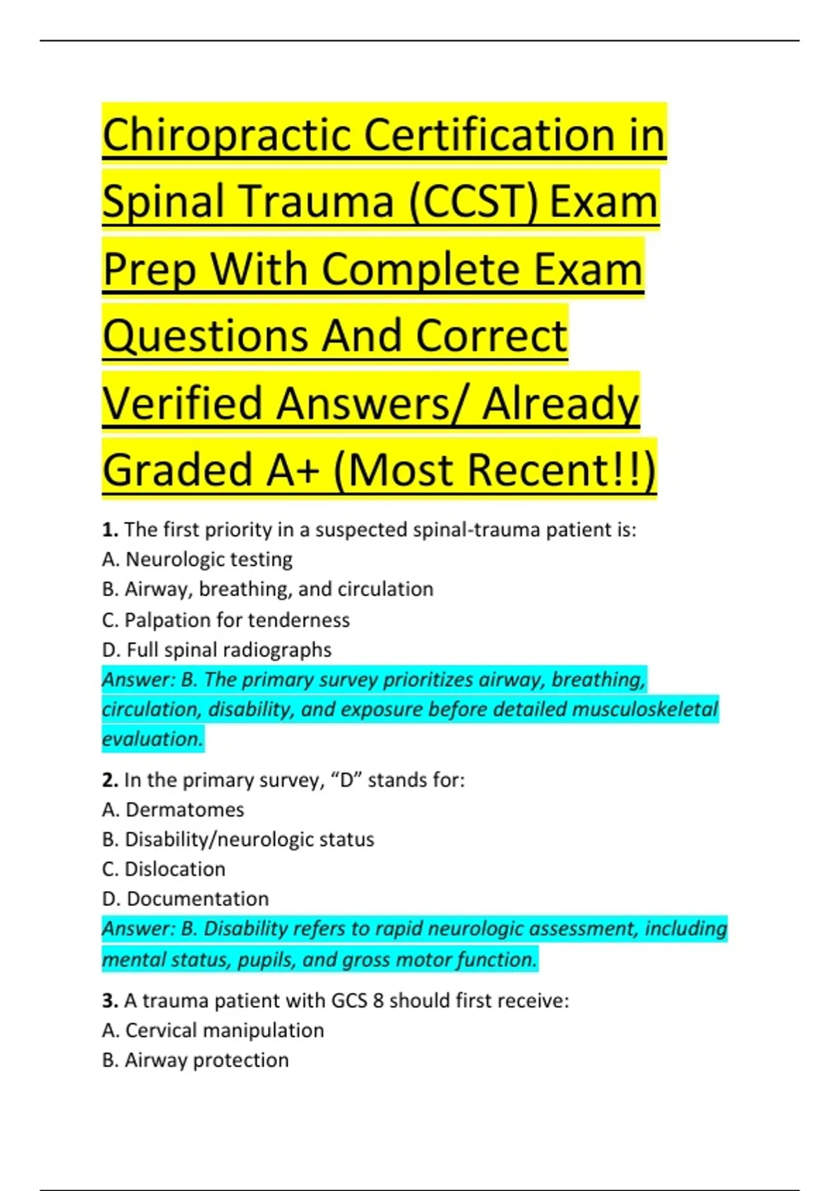 Chiropractic Certification in Spinal Trauma (CCST) Exam Prep With ...
