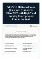 NURS 311 Midterm Exam Questions & Answers 2026&sol;2027 with High-Yield Nursing Concepts and Course Content