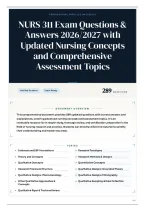 NURS 311 Exam Questions & Answers 2026&sol;2027 with Updated Nursing Concepts and Comprehensive Assessment Topics