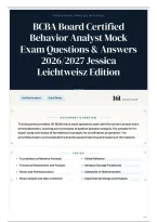 BCBA Board Certified Behavior Analyst Mock Exam Questions & Answers 2026&sol;2027 Jessica Leichtweisz Edition