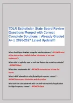 TDLR Esthetician State Board Review &NewLine;Questions Merged with Correct &NewLine;Complete Solutions &vert;&vert; Already Graded &NewLine;A&plus; &vert;&vert; 2026-2027 Latest Update&excl;&excl;&excl;