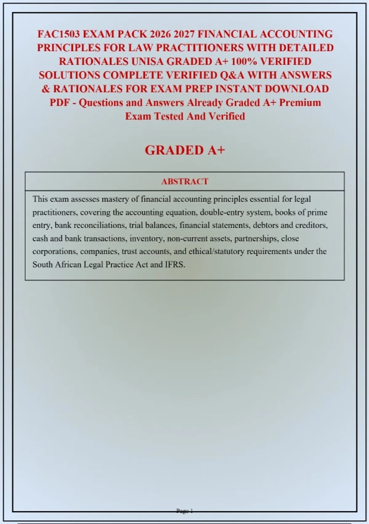 Fac1503 Financial Accounting Principles For Law Practitioners Exam Pack ...