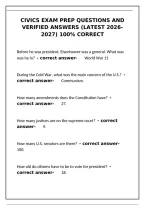 Civics Exam Prep Questions and Verified Answers 2026-2027 &ndash; 100&percnt; Correct Study Guide&NewLine;&NewLine;