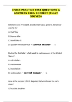 Civics Practice Test Questions & Answers 100&percnt; Correct &ndash; Fully Solved Study Guide&NewLine;&NewLine;