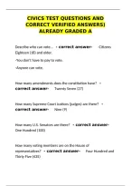 Civics Test Questions and Correct Verified Answers &ndash; Already Graded A Study Guide&NewLine;&NewLine;