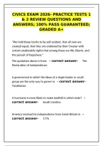 Civics Exam 2026 Practice Tests 1 & 2 Review Questions and Answers &ndash; 100&percnt; Pass Guaranteed A&plus;&NewLine;&NewLine;