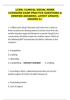LCSW Clinical Social Work Licensure Exam Practice Questions & Verified Answers &ndash; Latest Update Graded A&plus;&NewLine;&NewLine;