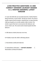 LCSW Practice Questions &num;2 with Correct Answers &ndash; Verified A&plus; Latest Version Study Guide&NewLine;&NewLine;