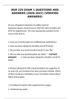 NUR 220 Exam 1 Questions and Answers 2026-2027 &ndash; Verified A&plus; Study Guide&NewLine;&NewLine;