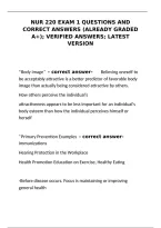 NUR 220 Exam 1 Questions and Correct Verified Answers &ndash; Already Graded A&plus; Latest Version&NewLine;&NewLine;