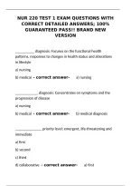 NUR 220 Test 1 Exam Questions with Correct Detailed Answers &ndash; 100&percnt; Guaranteed Pass Brand New Version&NewLine;&NewLine;