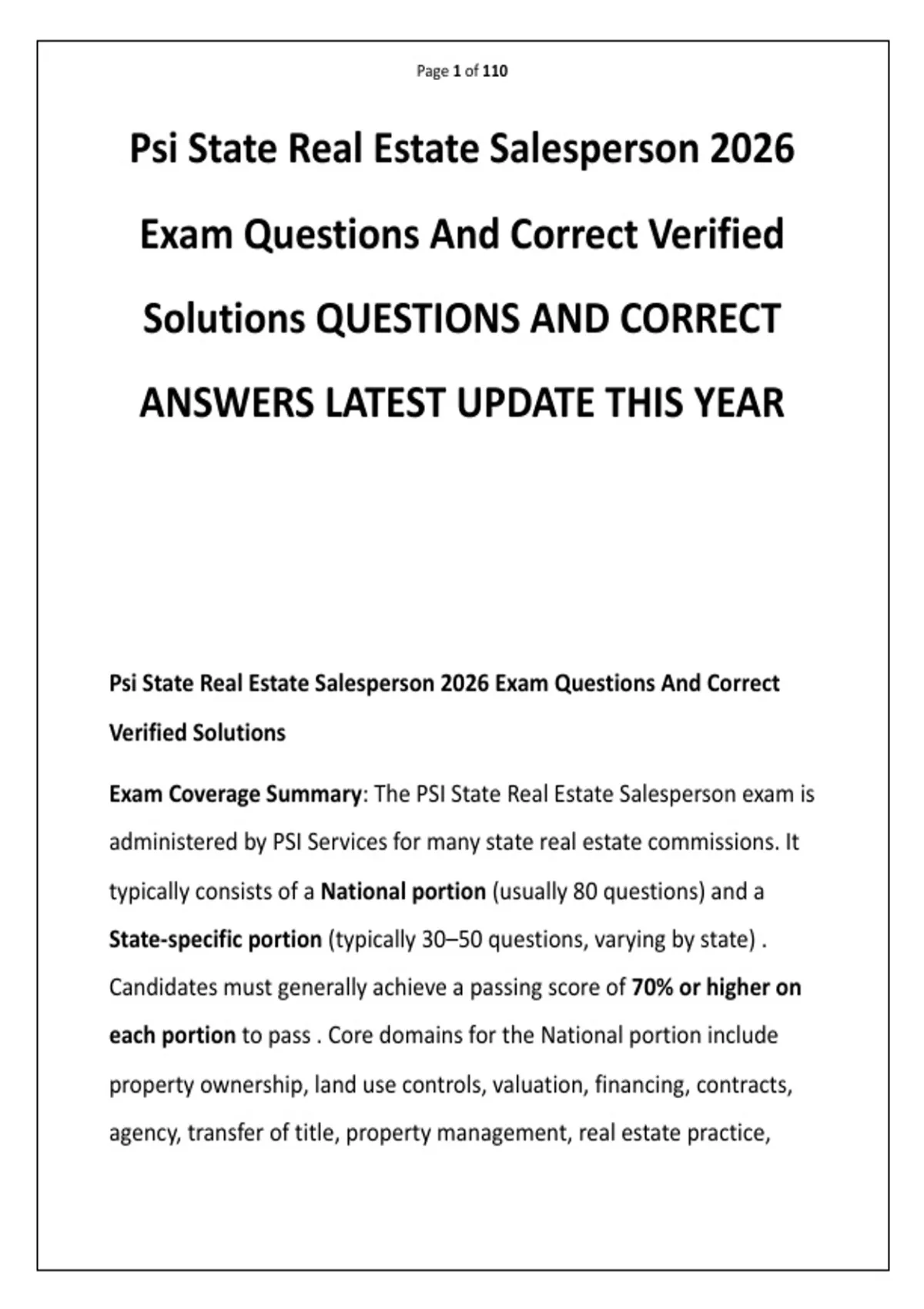 Student Ownership Examples The PSI State Real Estate Salesperson Examination evaluates prospective ...