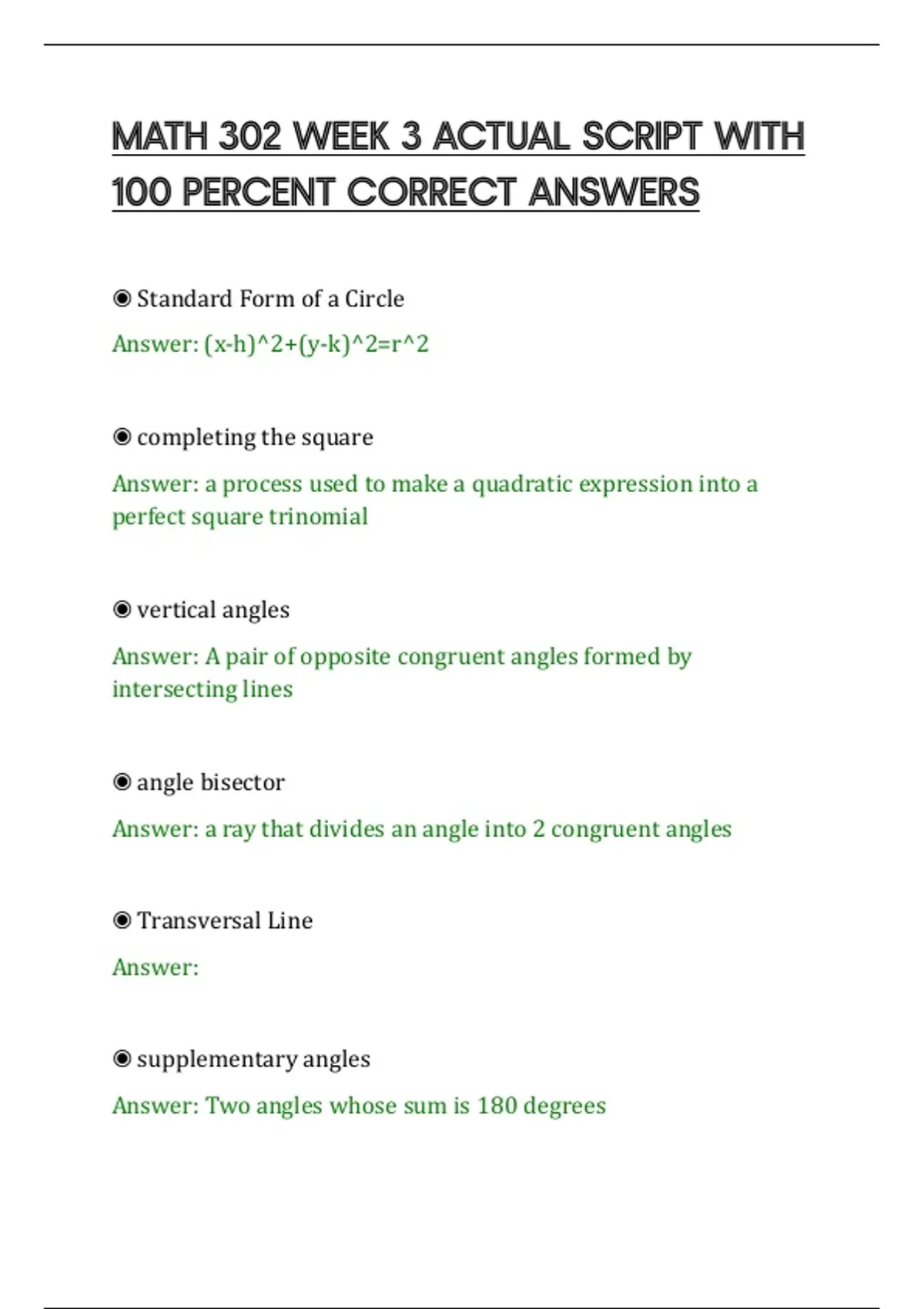Math 302 Week 3 Actual Script With 100 Percent Correct Answer - Math ...