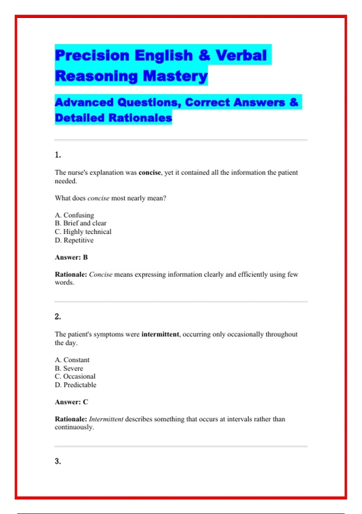 Detailed Perspective Precision English & Verbal Reasoning Mastery Advanced Questions ...