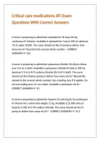 Critical care medications ATI Exam Questions With Correct Answers&period;