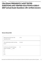 CEA EXAM&vert; FREQUENTLY MOST TESTED QUESTIONS AND VERIFIED SOLUTIONS &commat; 2026 &vert;&vert; 2027 &lpar;Actual Exam&rpar; Questions with verified Answers&NewLine;&NewLine;&NewLine;