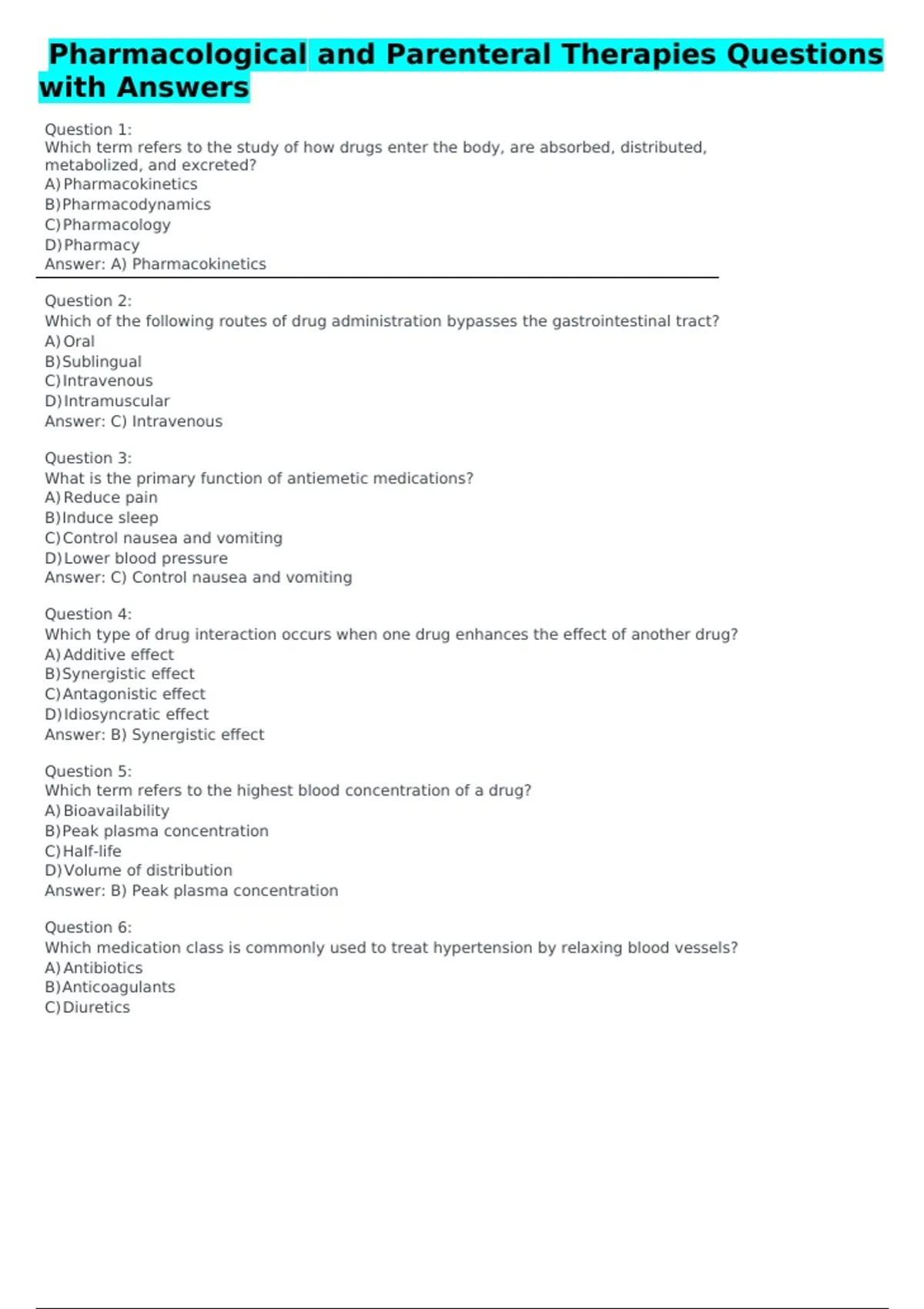 NCLEX-RN Pharmacological and Parenteral Therapies | 100 Multiple-Choice ...